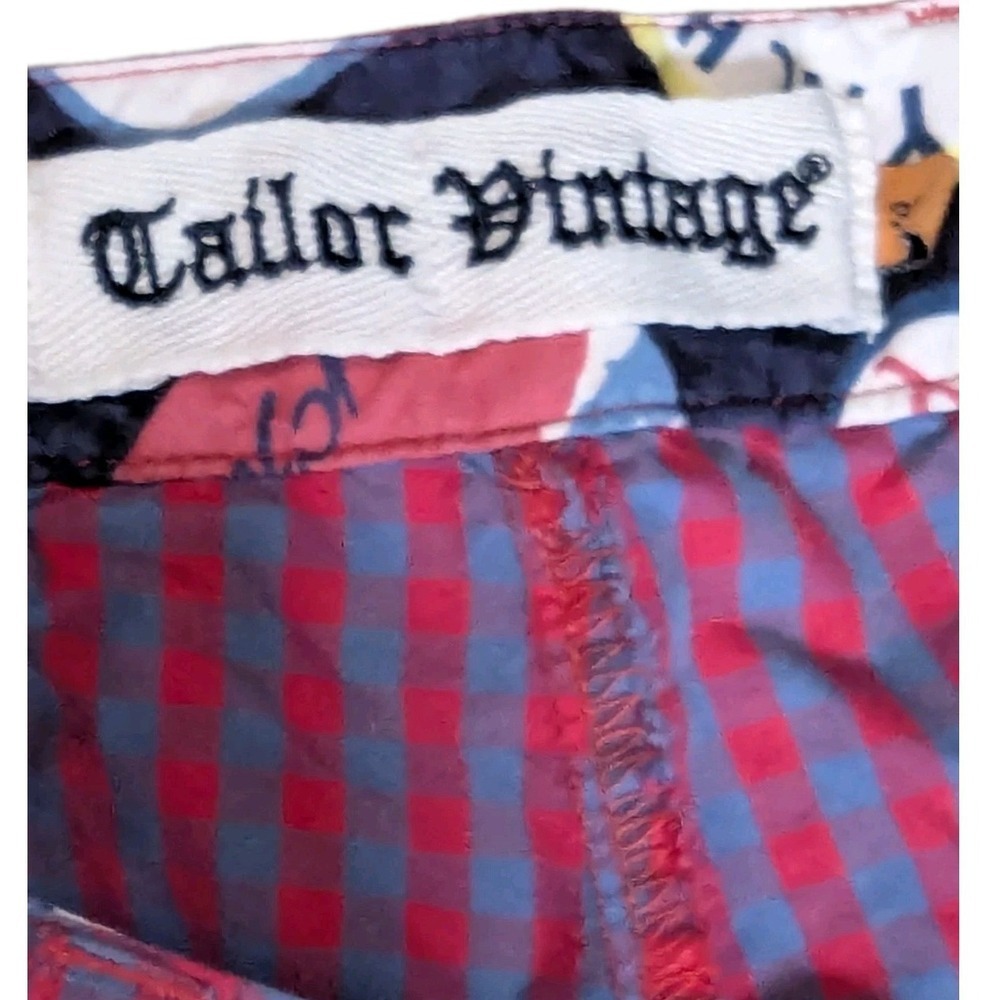 Tailor Vintage Shorts Mens sz 32 Red Blue Gingham Check Chino Beach Preppy - Picture 3 of 16
